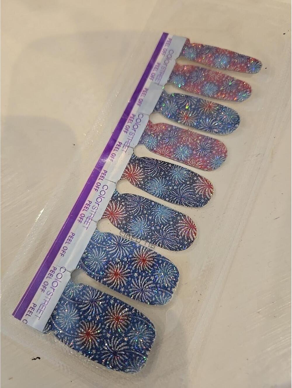 FIRED UP  Color Street Nail Strips RETIRED RED SILVER BLUE FIREWORKS RARE New